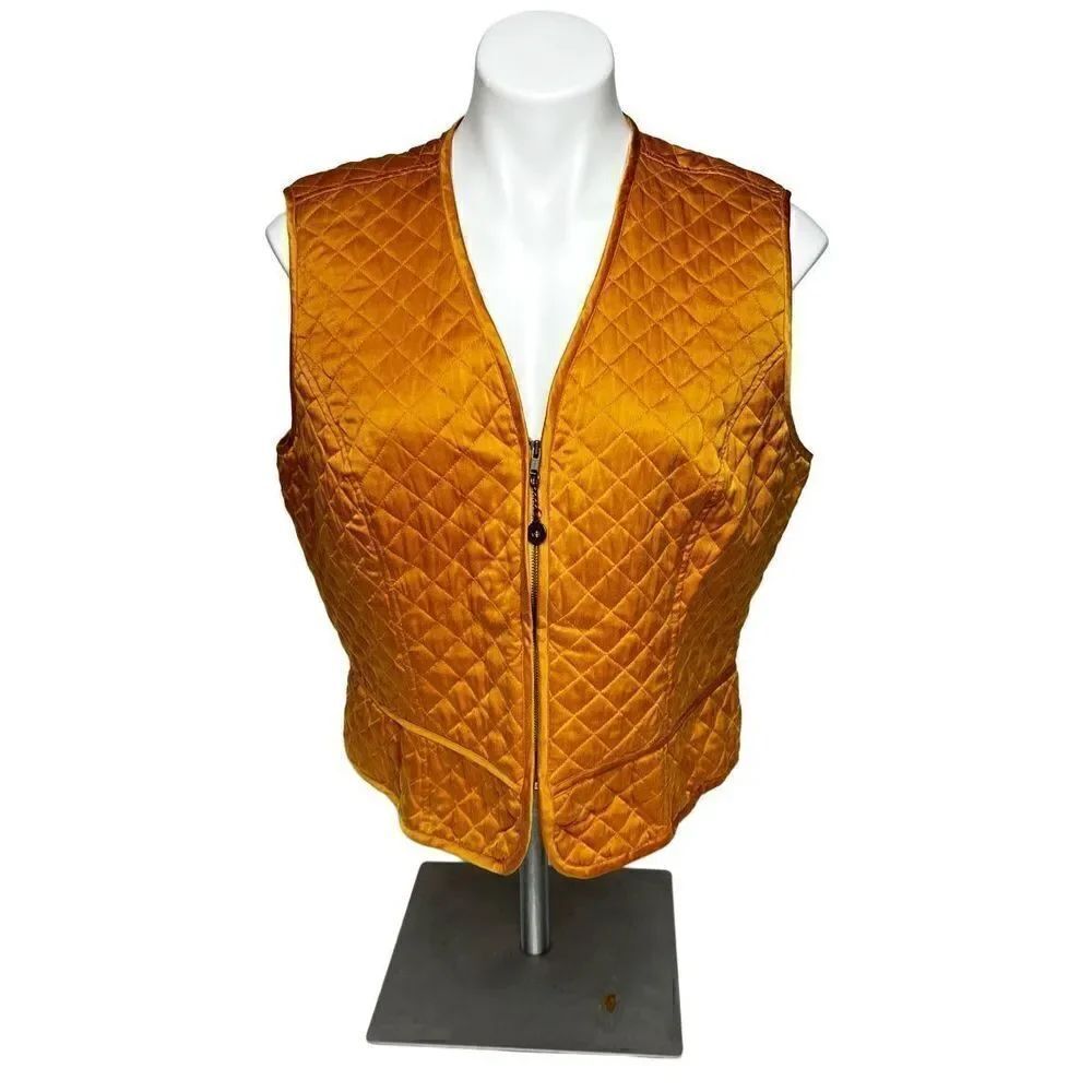 Dana B and Karen vintage 100% silk gold quilted full zip vest size 14